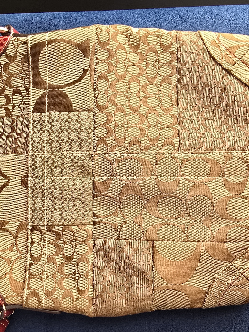 Coach Gold & Tan Patchwork Signature Crossbody Bag